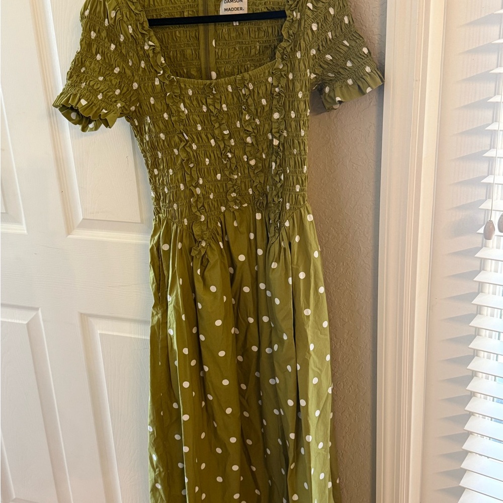 Damson Madder Green Polka Dot Midi Dress - Picture 2 of 4